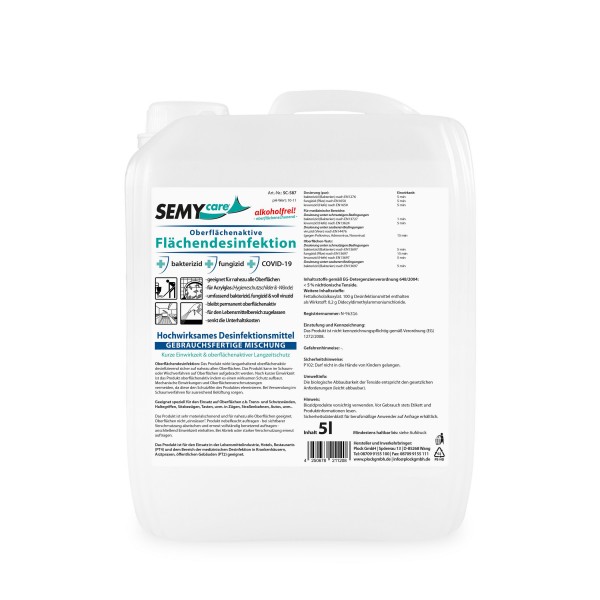 SemyCare Flächendesinfektion - ohne Alkohol - oberflächenaktiv, 5 Liter